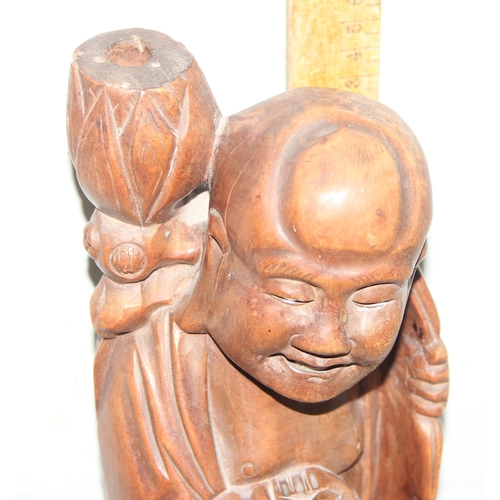 1815 - Vintage chip carved figure of an oriental man, approx 37cm tall