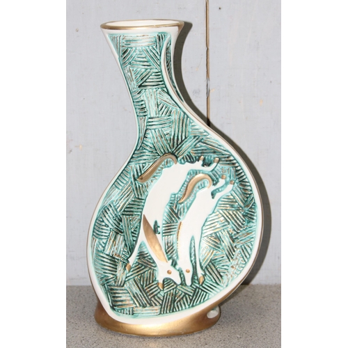 1829 - Vintage Mexican Tonala pottery cat & a mid century Italian Sicas vase decorated with horses.