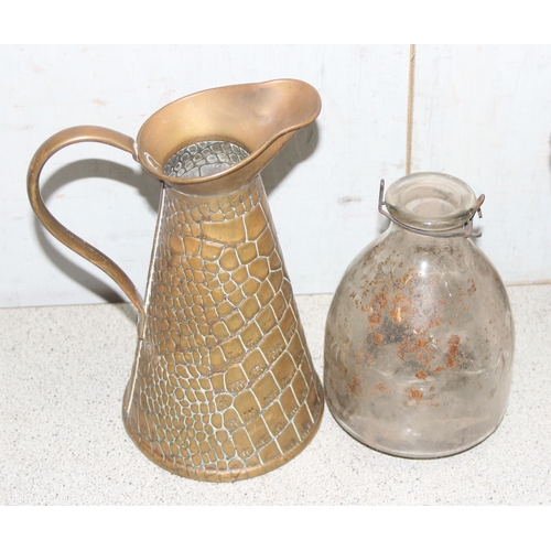 1831 - Mixed lot to include Sony Walkman, Hanimex camera lens & a snake skin effect copper jug