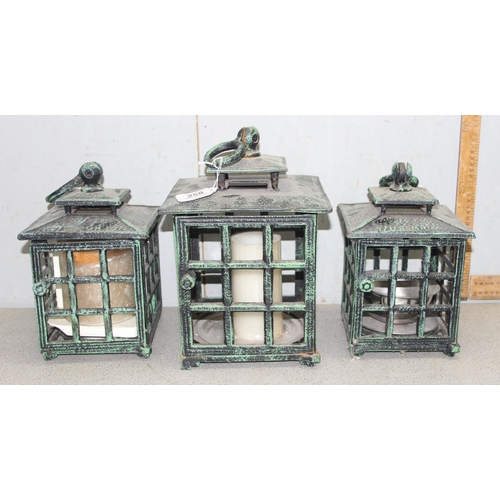 258 - 3 cast iron hanging lanterns largest approx. 33cm tall