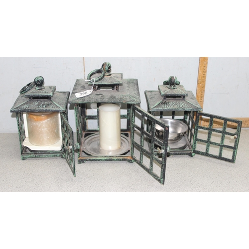 258 - 3 cast iron hanging lanterns largest approx. 33cm tall