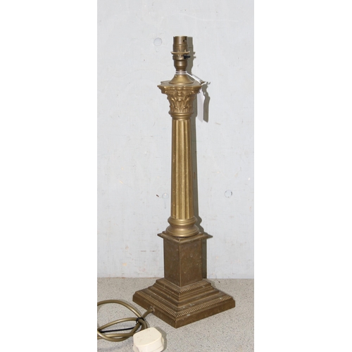 262 - A large vintage brass table lamp formed as a Corinthian column, approx 50cm tall