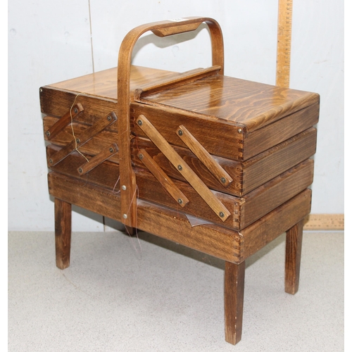 296 - Vintage cantilever sewing box with contents approx 56cm tall