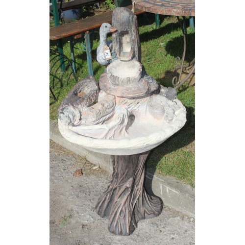 347 - Garden fountain or bird bath with goose, 3 parts, approx 60cm wide x 105cm tall