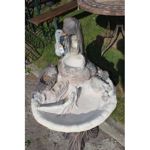 347 - Garden fountain or bird bath with goose, 3 parts, approx 60cm wide x 105cm tall