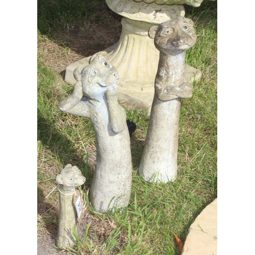 357 - 3 Meercat garden statues, tallest 39cm tall