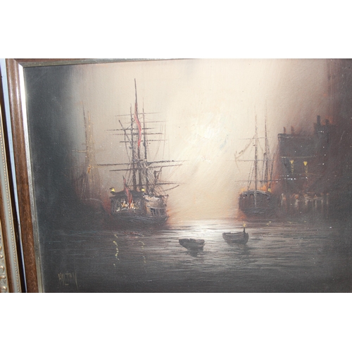 488 - 4 original marine schools paintings to include an oil on canvass signed Hilton