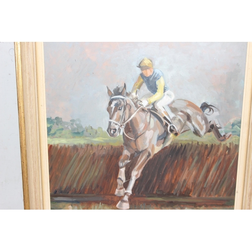 498 - K. McGregor (British XX), mid-century oil on board of a horse and jockey entitled 