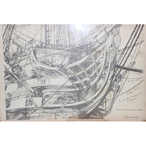 499 - A set of 5 vintage framed prints showing the interior of HMS Victory by Christine Warburton, each in... 