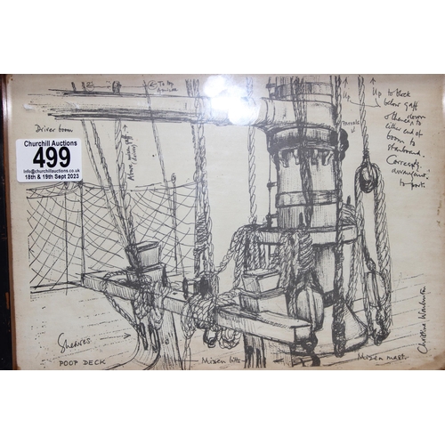 499 - A set of 5 vintage framed prints showing the interior of HMS Victory by Christine Warburton, each in... 