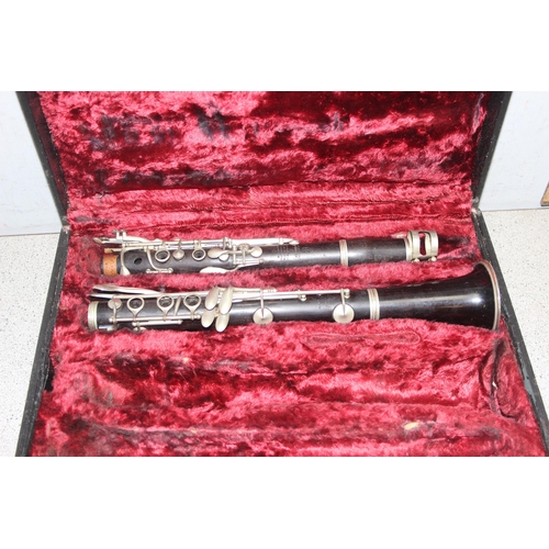 625 - E.J. Albert of Brussels, and antique part ebonised wooden clarinet in case, lacking mouthpiece, hous... 