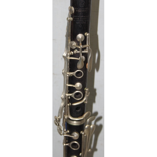 625 - E.J. Albert of Brussels, and antique part ebonised wooden clarinet in case, lacking mouthpiece, hous... 