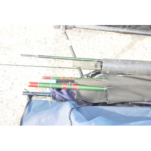 716 - Qty of freshwater fishing rods, rod rest & net to include DAM & Avon