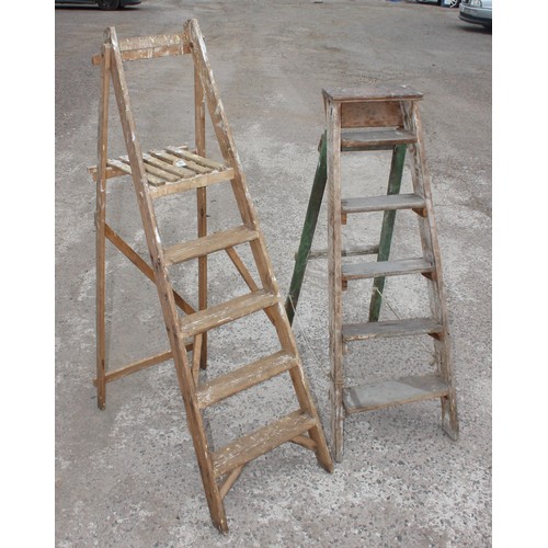 163 - 2 vintage wooden step ladders