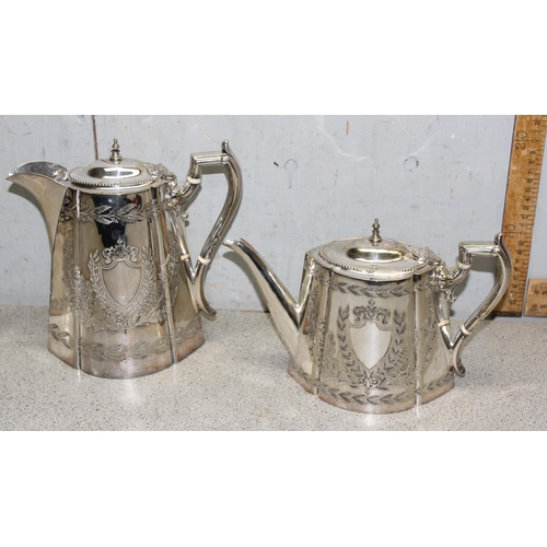 1004 - A Victorian silver plated 4 piece tea set with engraved decoration