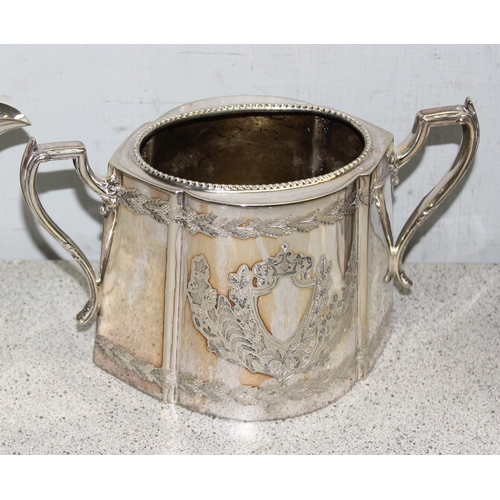 1004 - A Victorian silver plated 4 piece tea set with engraved decoration