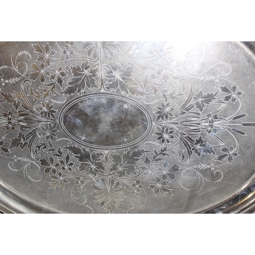 1009 - Large silver-plated serving tray with handles and foliate design, approx 80cm x 48cm, approx 5kg