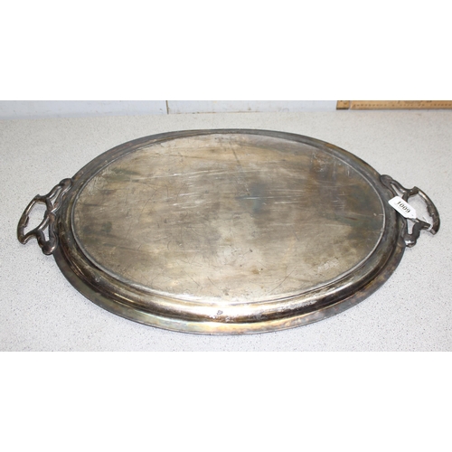 1009 - Large silver-plated serving tray with handles and foliate design, approx 80cm x 48cm, approx 5kg