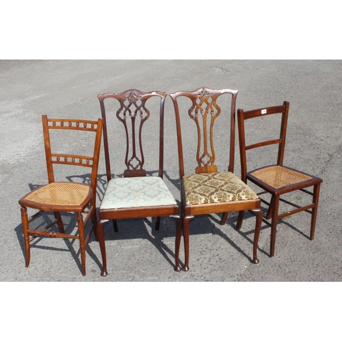 108 - 4 assorted antique chairs, 2 Chippendale style, 2 with bergère seat