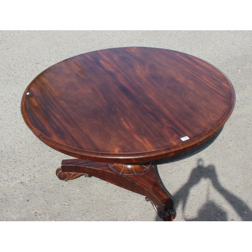 109 - A superb quality Victorian tilt top mahogany breakfast table on carved pedestal base, approx 130cm i... 