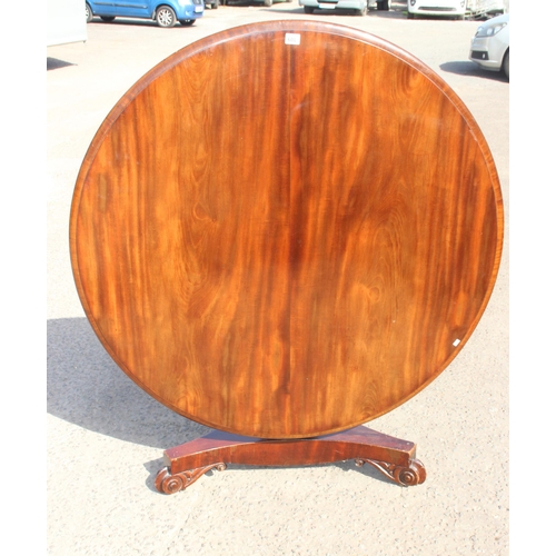 109 - A superb quality Victorian tilt top mahogany breakfast table on carved pedestal base, approx 130cm i... 