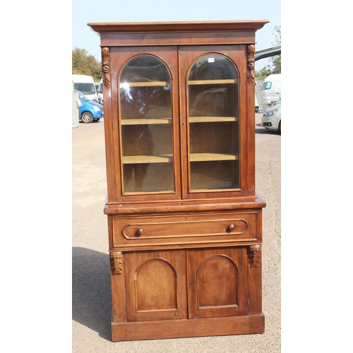 111 - A Victorian mahogany secretaire bookcase with cupboard base, approx 106cm wide x 43cm deep x 212cm t... 