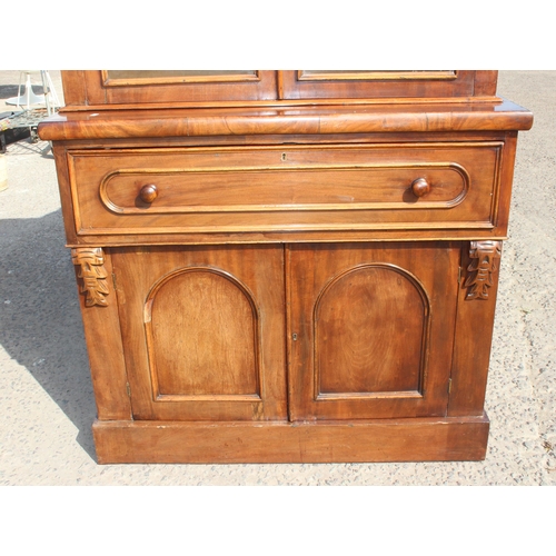 111 - A Victorian mahogany secretaire bookcase with cupboard base, approx 106cm wide x 43cm deep x 212cm t... 