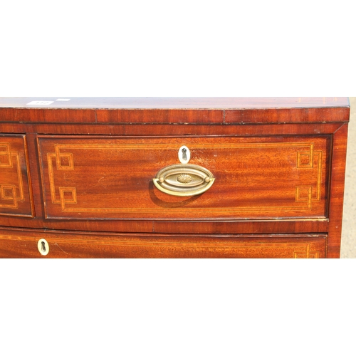 112 - An antique mahogany 2 over 3 chest of drawers with crossbanded inlay, approx 97cm wide x 52cm deep x... 