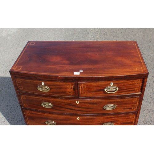 112 - An antique mahogany 2 over 3 chest of drawers with crossbanded inlay, approx 97cm wide x 52cm deep x... 