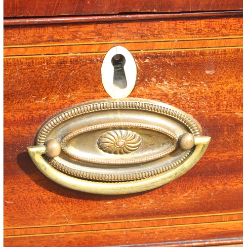 112 - An antique mahogany 2 over 3 chest of drawers with crossbanded inlay, approx 97cm wide x 52cm deep x... 