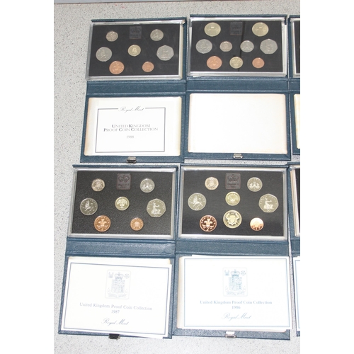 1259 - United Kingdom Royal Mint Proof Coin collection, 10 sets 1983-1992 inclusive, the 1992 to inc the ra... 