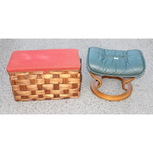 129 - A woven wooden storage trunk and a retro style footstool (2)