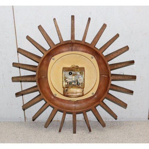 1300 - Retro sunburst clock by Smiths with Quartz movement, approx 39cm diameter