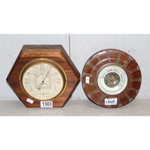 1303 - 2 early 20th century wooden cased wall barometers, one by Short & Mason