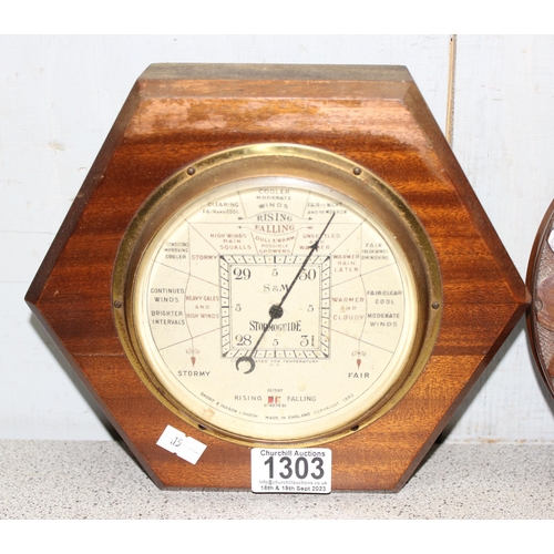 1303 - 2 early 20th century wooden cased wall barometers, one by Short & Mason