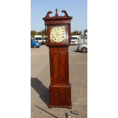 1308 - A large mahogany cased longcase clock with painted dial for J. Vickers of Lancaster, with weights an... 