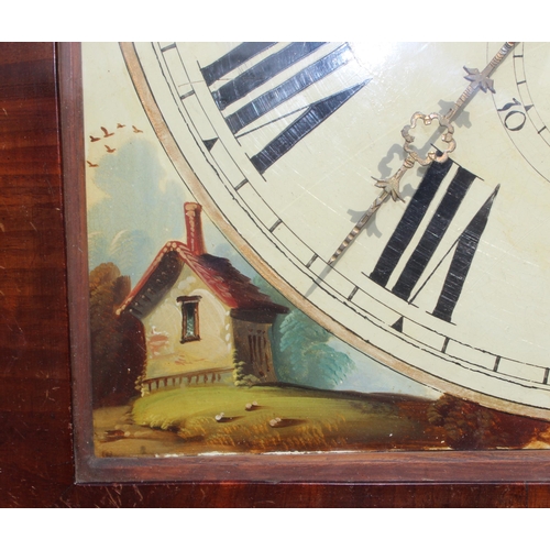 1308 - A large mahogany cased longcase clock with painted dial for J. Vickers of Lancaster, with weights an... 