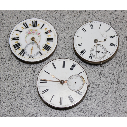 1311 - Three vintage pocket watch enamel faced movements - two fusee -one by Thomas Russel, the third a ste... 