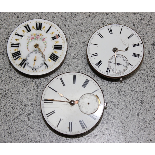 1311 - Three vintage pocket watch enamel faced movements - two fusee -one by Thomas Russel, the third a ste... 