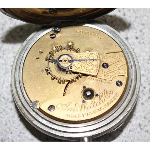 1315 - Waltham USA nickel plated Elgin 336 pocket watch and a Swiss continental silver 935 hallmarked pocke... 