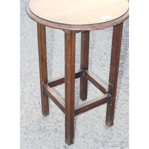 133 - A small vintage round oak topped table, approx 46cm in diameter x 68cm tall