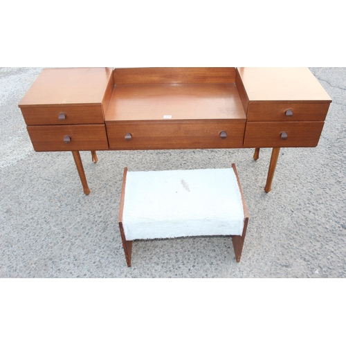 134 - Retro Avalon dressing table with 5 drawers and stool, approx 153cm wide x 44cm deep x 110cm tall