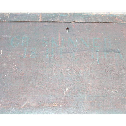 137 - An antique painted pine trunk with military name, CR Skinner, 18th Battalion Royal Field Artillery, ... 