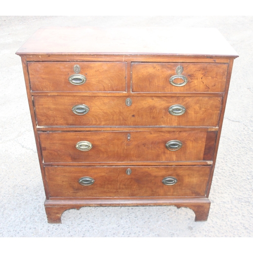 138 - Antique mahogany 2/3 chest of drawers with brass handles, approx 100cm wide x 38cm deep x 108cm tall