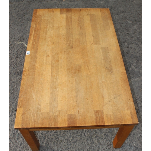 142 - A good quality modern oak coffee table with detachable legs, approx 118cm wide x 73cm deep x 57cm ta... 