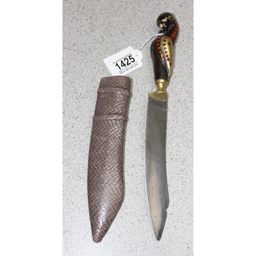 1425 - Lebanese bird-handled dagger in snakeskin sheath, blade approx 20cm