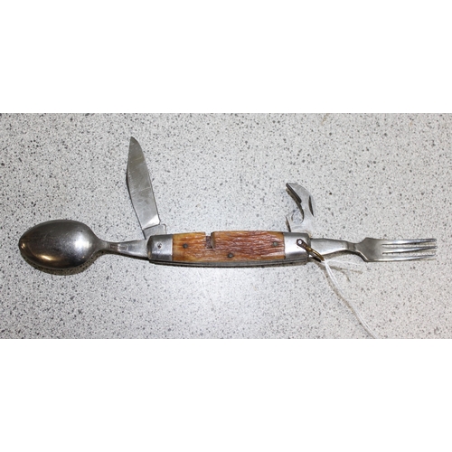 1432 - Hobo stainless steel folding knife, fork, spoon and bottle opener