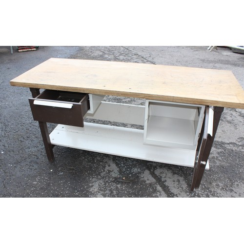 115 - A vintage heavy duty scientific workbench, previously from the ESSO research labs, approx 180cm wide... 