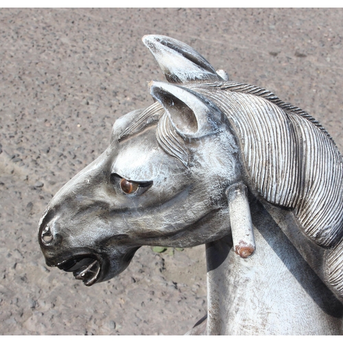 1508 - An antique style grey painted wooden rocking horse, approx 122cm wide