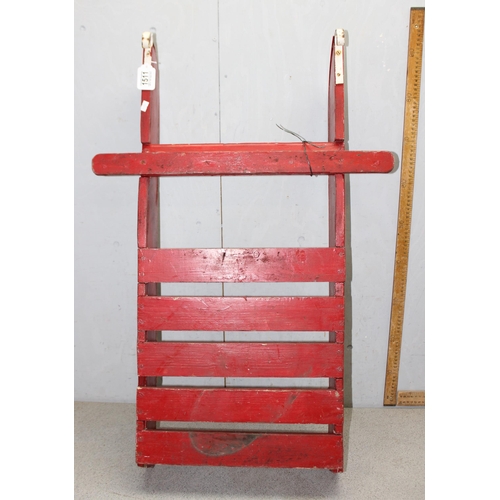 1511 - Vintage red painted wooden snow sled